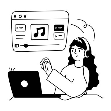 Müzik dinlemenin bu karalama mini illüstrasyonunu kontrol et