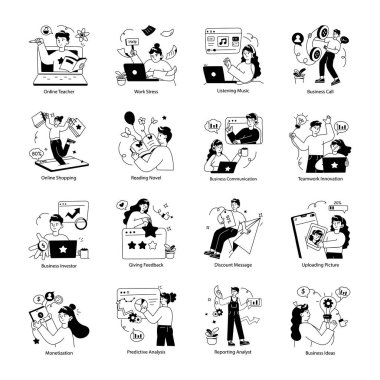 İş İşletmeleri Koleksiyonu Doodle Mini Çizimleri