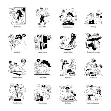 İşçi Verimliliği Paketi Doodle Mini Çizimleri