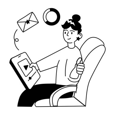 Alışveriş videosunun bu karalama mini çizimini alın.