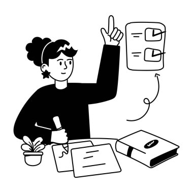 Öğrenci görevlerinin küçük çizimleri kullanışlı