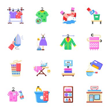 Çamaşır Servisi Düz Simgelerinin Koleksiyonu