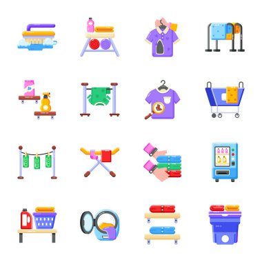 Moda Düz Simgeler Çamaşır Depolama Tedarikleri