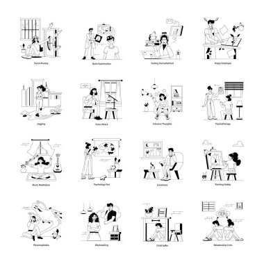 Modern Glyph İllüstrasyonları Psikolojik Sağlığı Gösteriyor