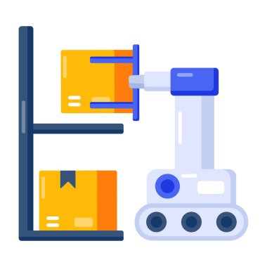 Düz stil olarak tasarlanmış lojistik bir robotu gösteren bir simge