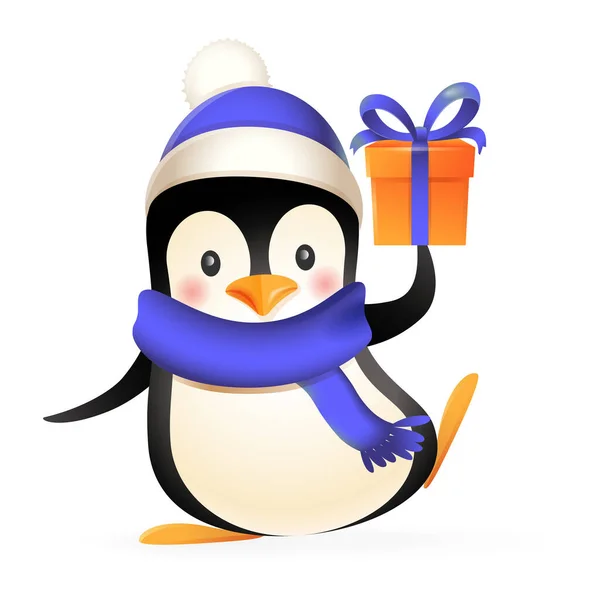 Lindo Pingüino Con Ropa Invierno Regalo Ilustración Vectorial Aislada Sobre — Vector de stock