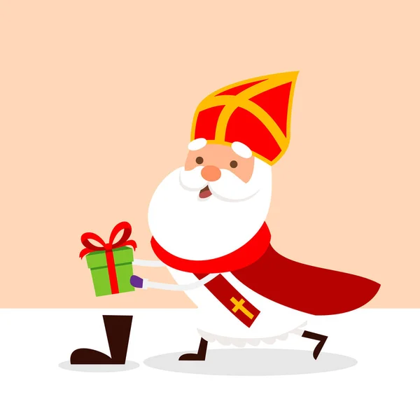 Lindo San Nicolás Sinterklaas Llenar Los Zapatos Con Regalos Ilustración — Vector de stock