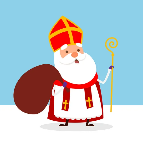 Mignon Saint Nicolas Vient Ville Avec Des Cadeaux Illustration Vectorielle — Image vectorielle