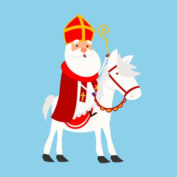 Sinterklaas Lindo San Nicolás Caballo Ilustración Vectorial — Vector de stock