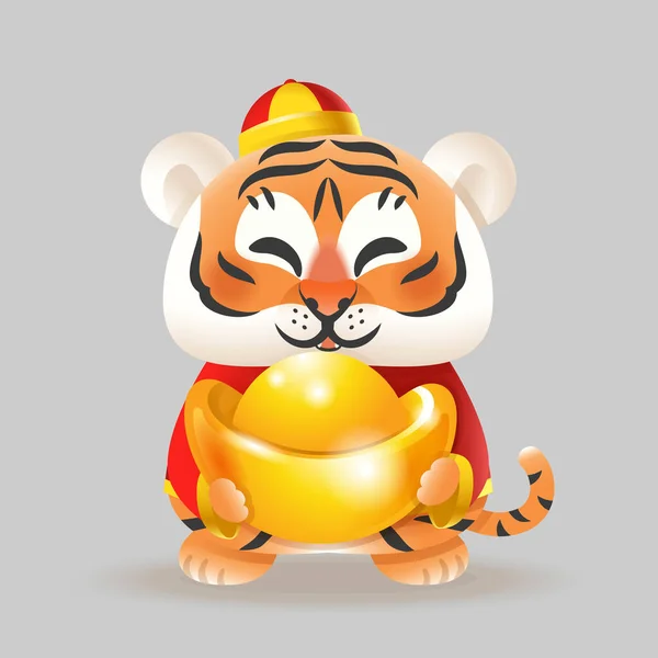 Tygr Tradičním Čínským Kostýmem Ingotem Slaví Čínský Nový Rok Tygra — Stockový vektor