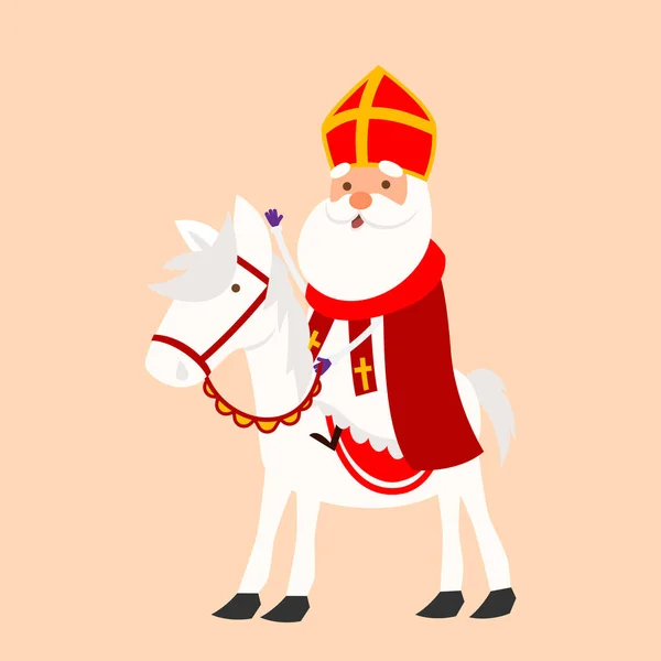 Mignon Sinterklaas Saint Nicolas Son Cheval Illustration Vectorielle — Image vectorielle