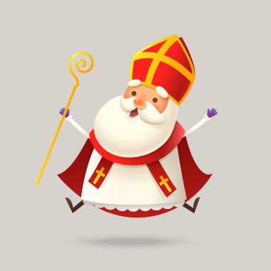 Tatlı Aziz Nicholas veya Sinterklaas atlayışı - mutlu ifade - vektör illüstrasyonu