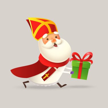 Şirin Aziz Nicholas ya da hediye taşıyan Sinterklaas - 3 boyutlu vektör illüstrasyonu