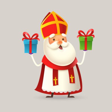 Şirin Aziz Nicholas veya iki hediyeli Sinterklaas - 3 boyutlu vektör illüstrasyonu