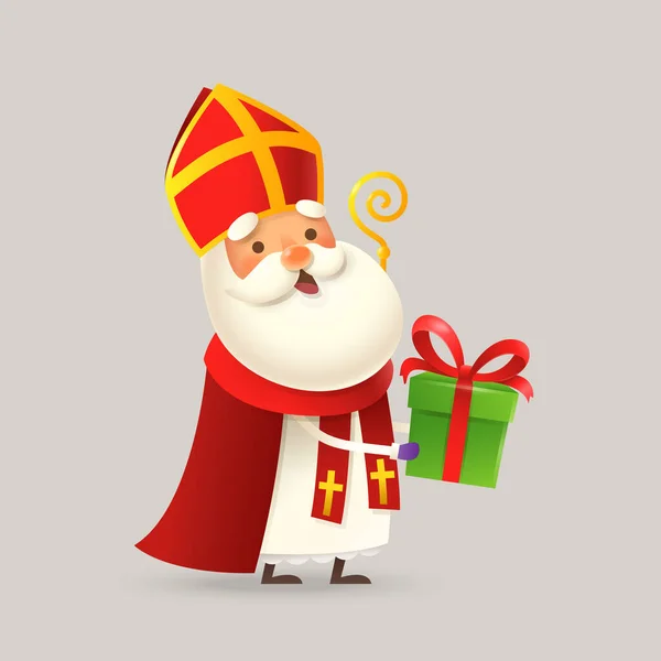 Lindo San Nicolás Sinterklaas Traer Regalos Los Niños Ilustración Vectorial — Vector de stock