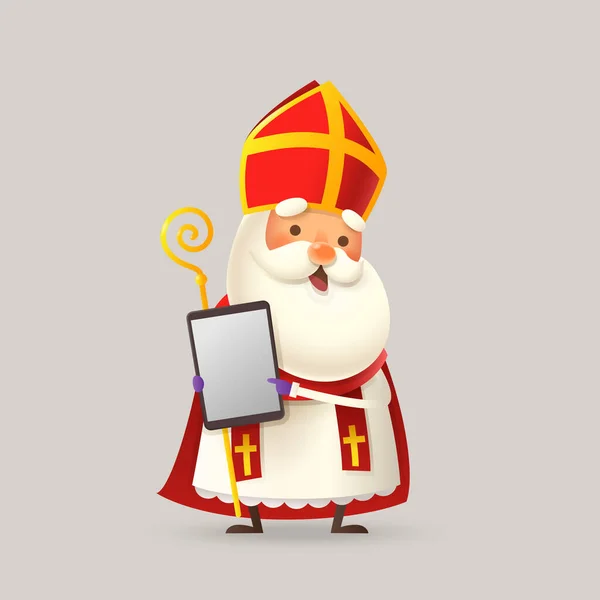 Cute Saint Nicholas Або Sinterklaas Планшетом Векторна Ілюстрація — стоковий вектор
