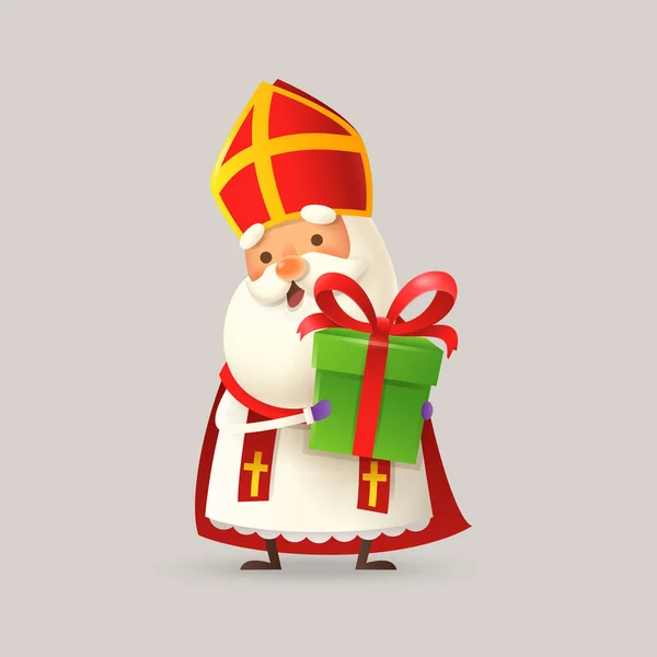 Cute Saint Nicholas Atau Sinterklaas Dengan Hadiah Untuk Anda Gambar - Stok Vektor