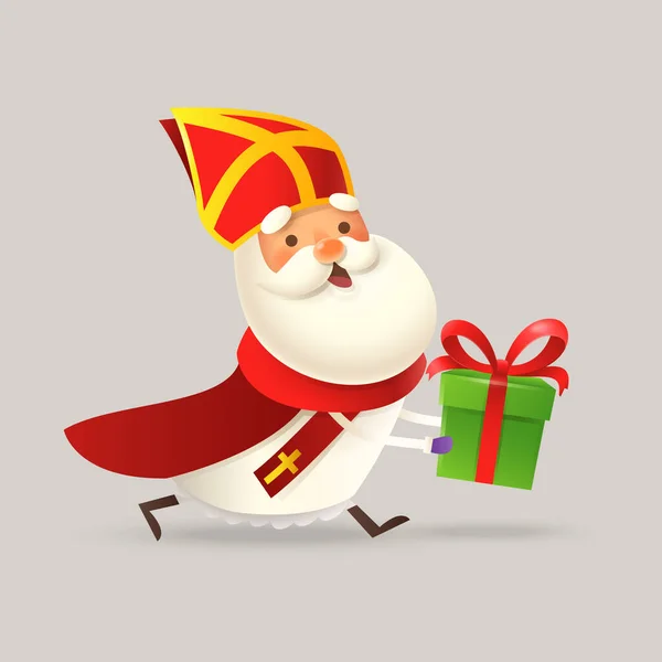 Cute Saint Nicholas Або Sinterklaas Працює Подарунком Векторна Ілюстрація — стоковий вектор
