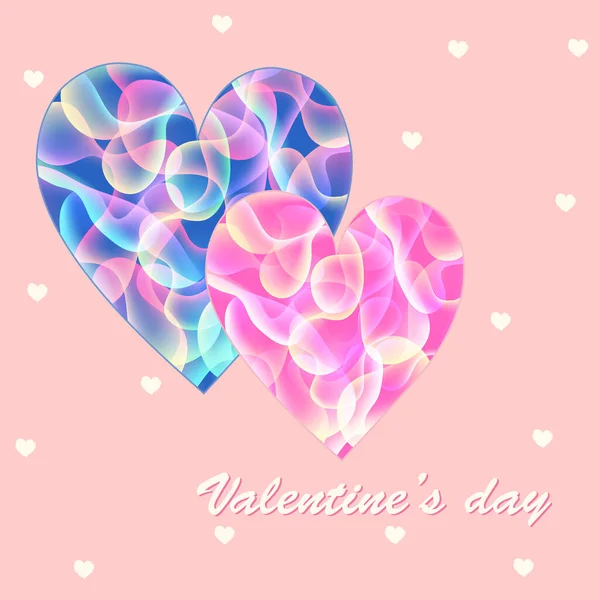 Romantische Valentijnskaart Met Twee Hartjes Roze Achtergrond Voor Vakantie Ontwerp — Stockvector