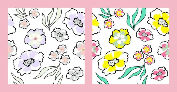 Dos Variantes Misma Composición Floral Perfecta Sobre Fondo Blanco Pantalón — Vector de stock