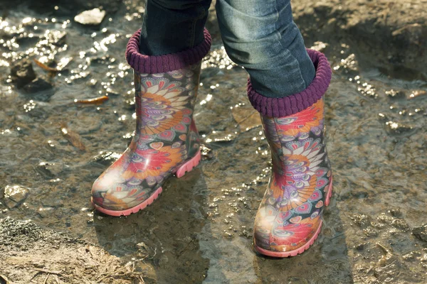 Beautiful gumboots in a puddle — Stock Photo, Image