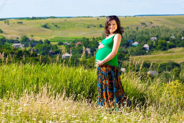 Retrato de una hermosa mujer embarazada en el campo —  Fotos de Stock