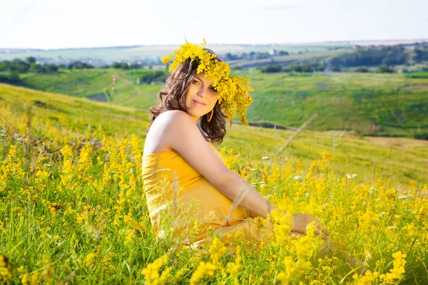 Retrato de una hermosa mujer embarazada en el campo —  Fotos de Stock