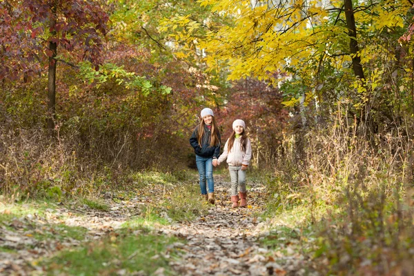 Deux filles marchant dans les bois — Photo