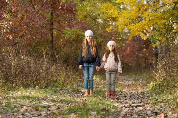 Deux filles marchant dans les bois — Photo