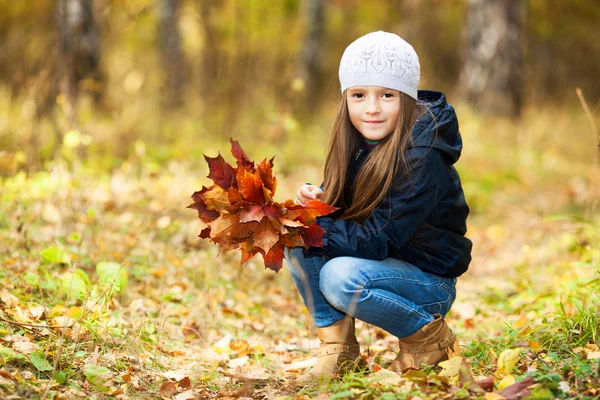 Schönes Mädchen mit einem Bund Blätter — Stockfoto