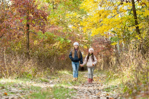 Dua gadis berjalan di hutan — Stok Foto