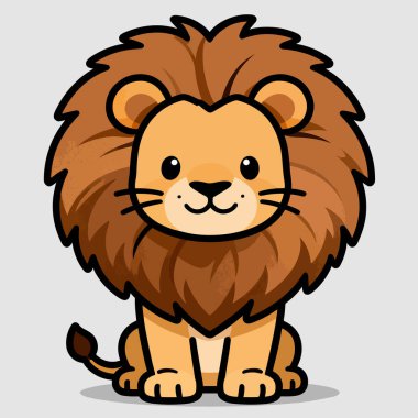 Kalın kürklü ve kalın tüylü şirin bir aslan. Bu resim tekrar düzenlenebilir ve kitaplar, posterler, tişörtler vs. için kullanılabilir..