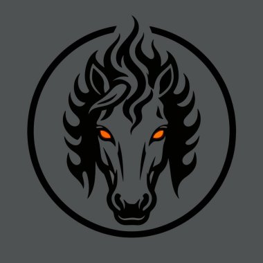 Bir ep dosyası eşliğinde ateşli saçlı bir at başı görüntüsü, bu resim yeniden düzenlenebilir ve kitaplar, posterler, tişörtler vs. için kullanılabilir.