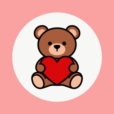 Şirin ayıcık, kırmızı kalbi vektör formatında oturtur, bu resim düzenlenebilir ve kitaplar, posterler, tişörtler vs. için kullanılabilir..