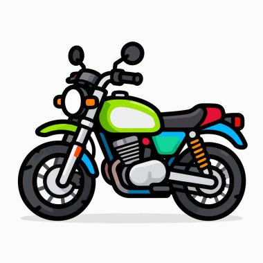 eps dosyası olan komik renkli motosiklet resmi, bu resim tekrar düzenlenebilir ve kitaplar, posterler, tişörtler vs. için kullanılabilir.