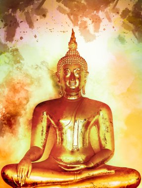 Grunge zemin üzerine altın Buddha statue.