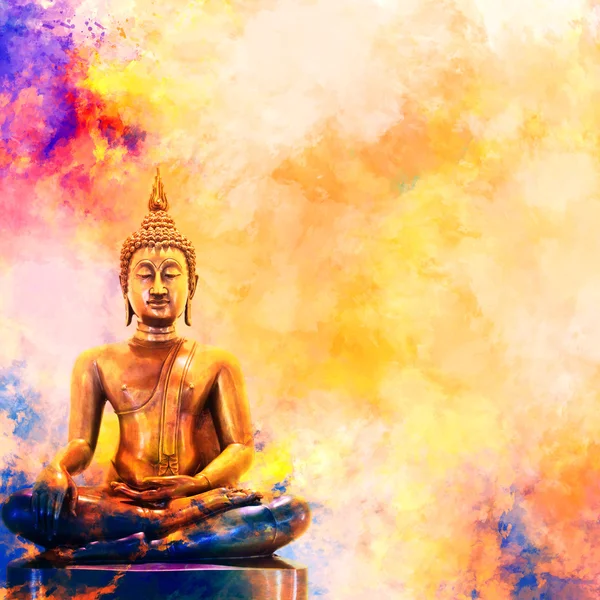 Statue de Bouddha doré sur fond d'aquarelle . — Photo