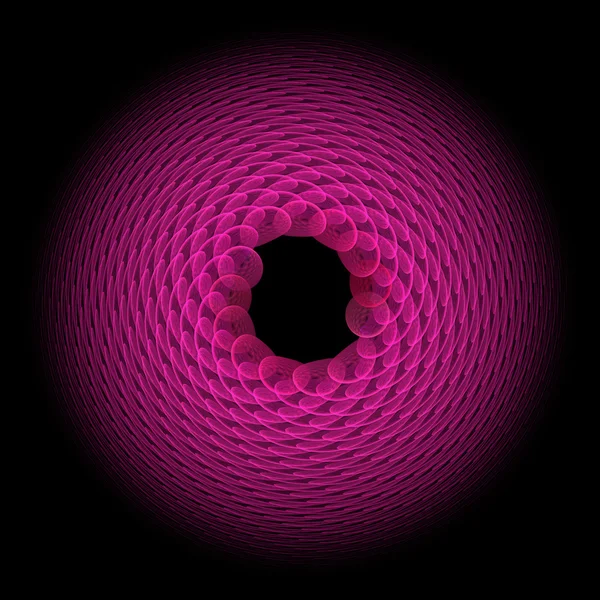 3D, cirkel paarse fractals patroon op zwart. — Stockfoto