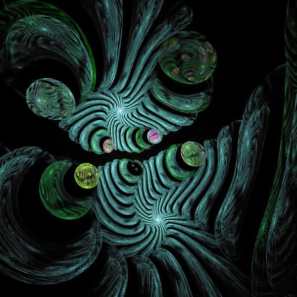 Green fractals pattern on black. — Stock Photo, Image