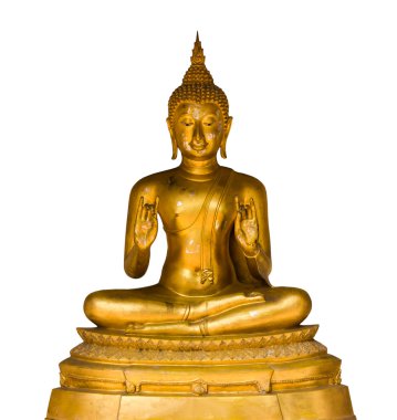 Beyaz arkaplanda altın Buda 