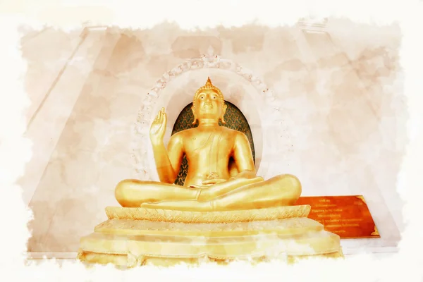 Acuarela pintura oro estatua de Buda . — Foto de Stock