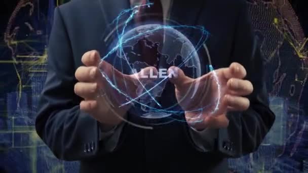 Las manos masculinas activan el holograma Challenge — Vídeos de Stock