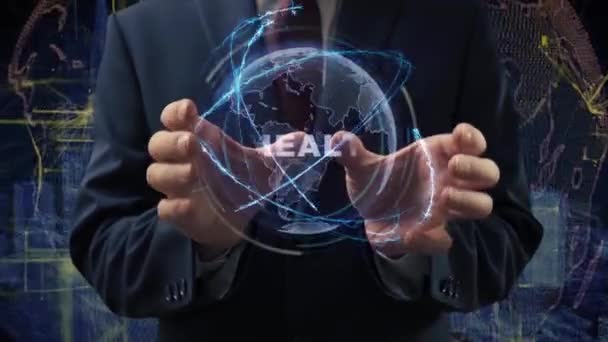 Male hands activate hologram mHEALTH — Stock Video