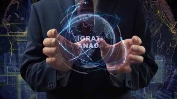 Mężczyzna ręce aktywować hologram imigracja Kanada — Wideo stockowe