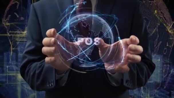 Las manos masculinas activan holograma Depósito — Vídeos de Stock
