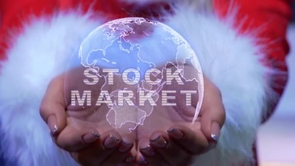 Mani in mano pianeta con testo Stock Market — Video Stock