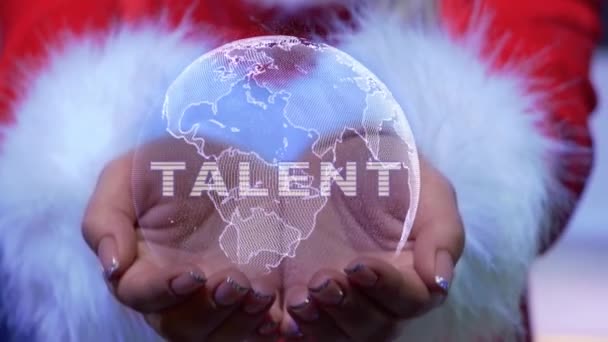 Ruce držící planetu s textem Talent — Stock video