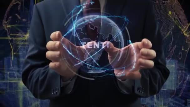 Mãos masculinas ativam holograma Potencial — Vídeo de Stock