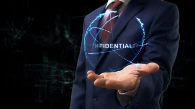 İş adamı konsept hologramı gizlilik gösteriyor