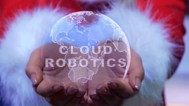 Χέρια κρατώντας τον πλανήτη με κείμενο Cloud Robotics — Αρχείο Βίντεο